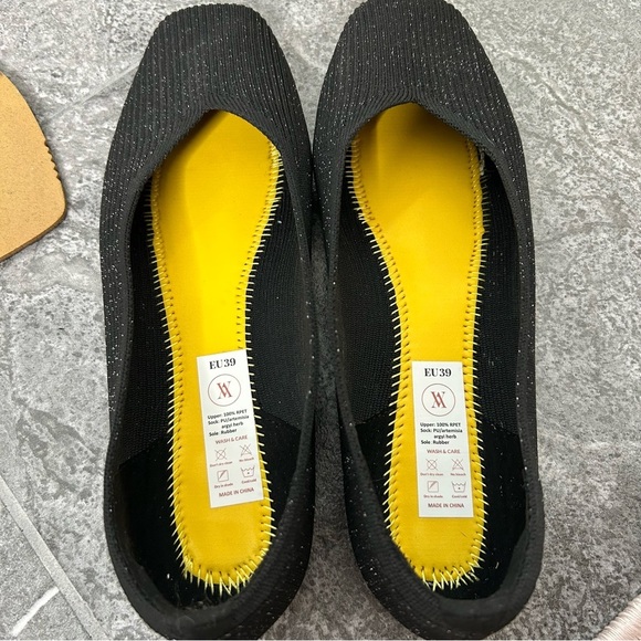 Vivaia Square-Toe V-Cut Flats Black Silver Size 39 US8 Margot Comfort Shoe - Picture 9 of 16